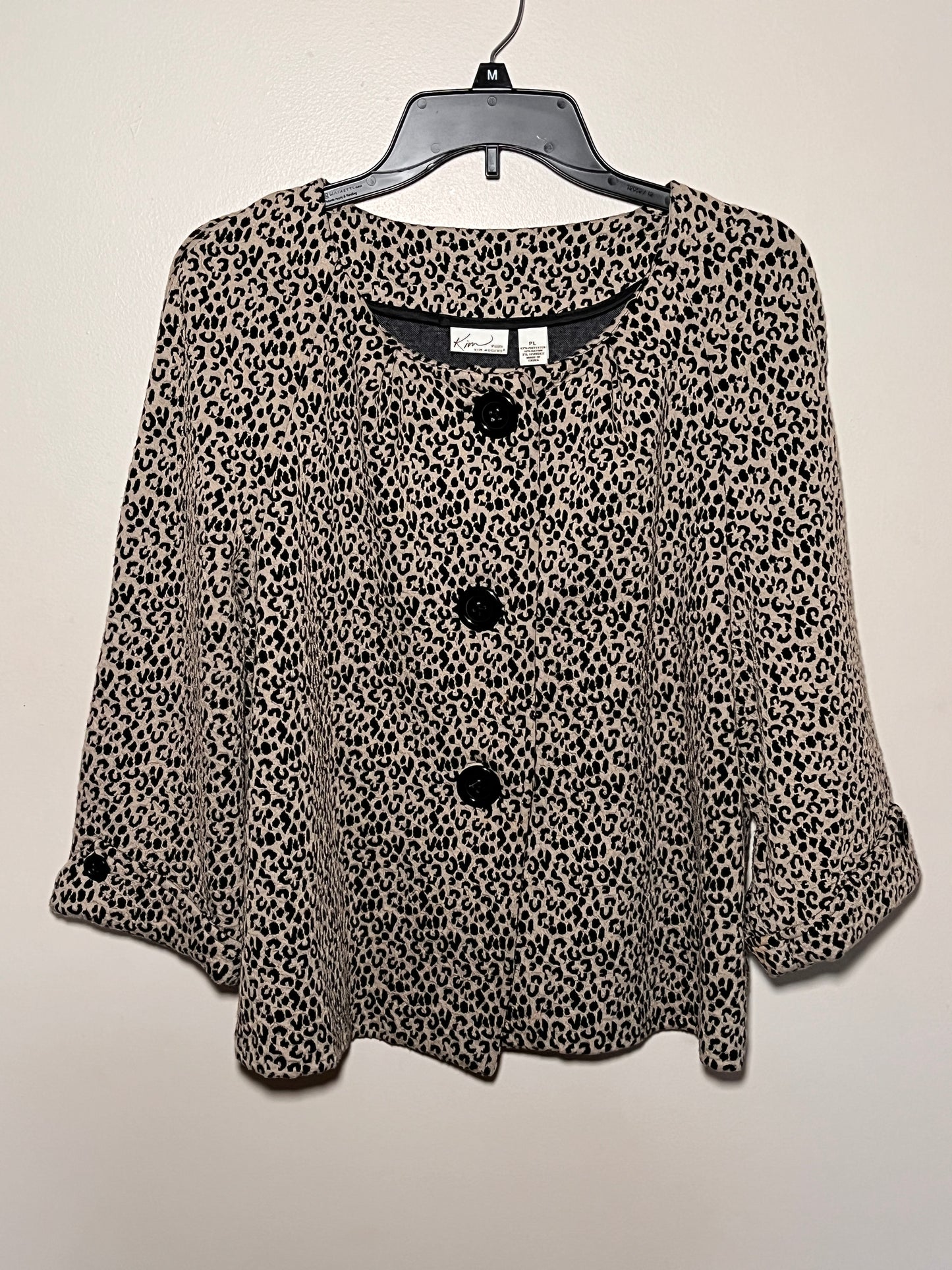 Kim Rogers Leopard Large Button Swing Jacket Size Petite Large