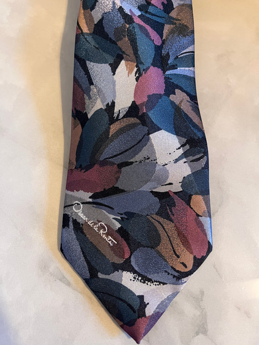 Vintage Oscar De La Renta Studio Men's Necktie Floral Multicolor 57" X 4" Poly Silk