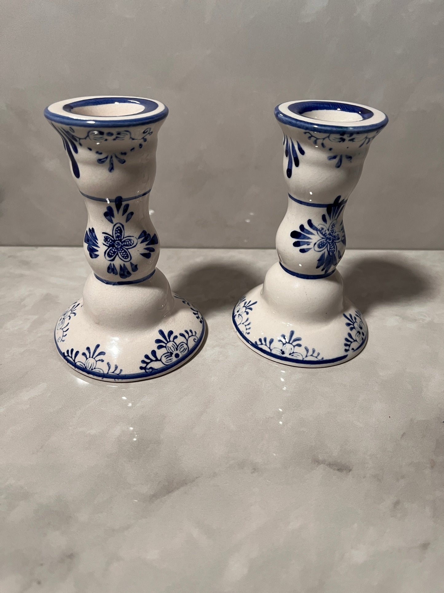 Vintage Inspired Royal Delft Candlesticks 2 Pair