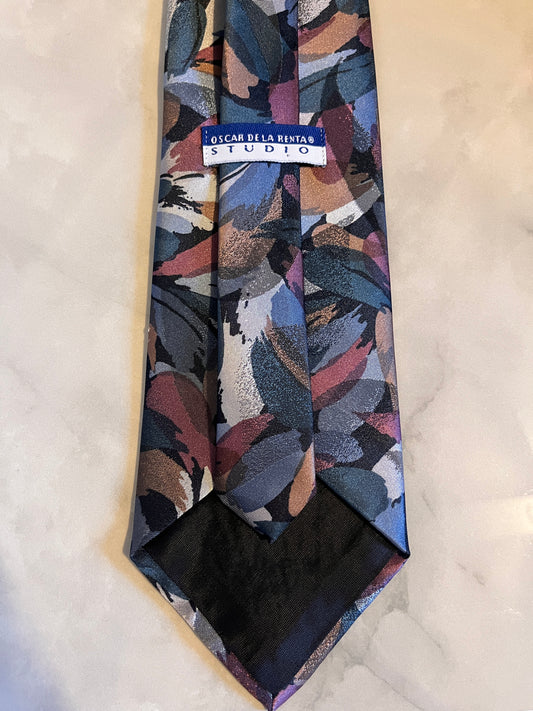 Vintage Oscar De La Renta Studio Men's Necktie Floral Multicolor 57" X 4" Poly Silk