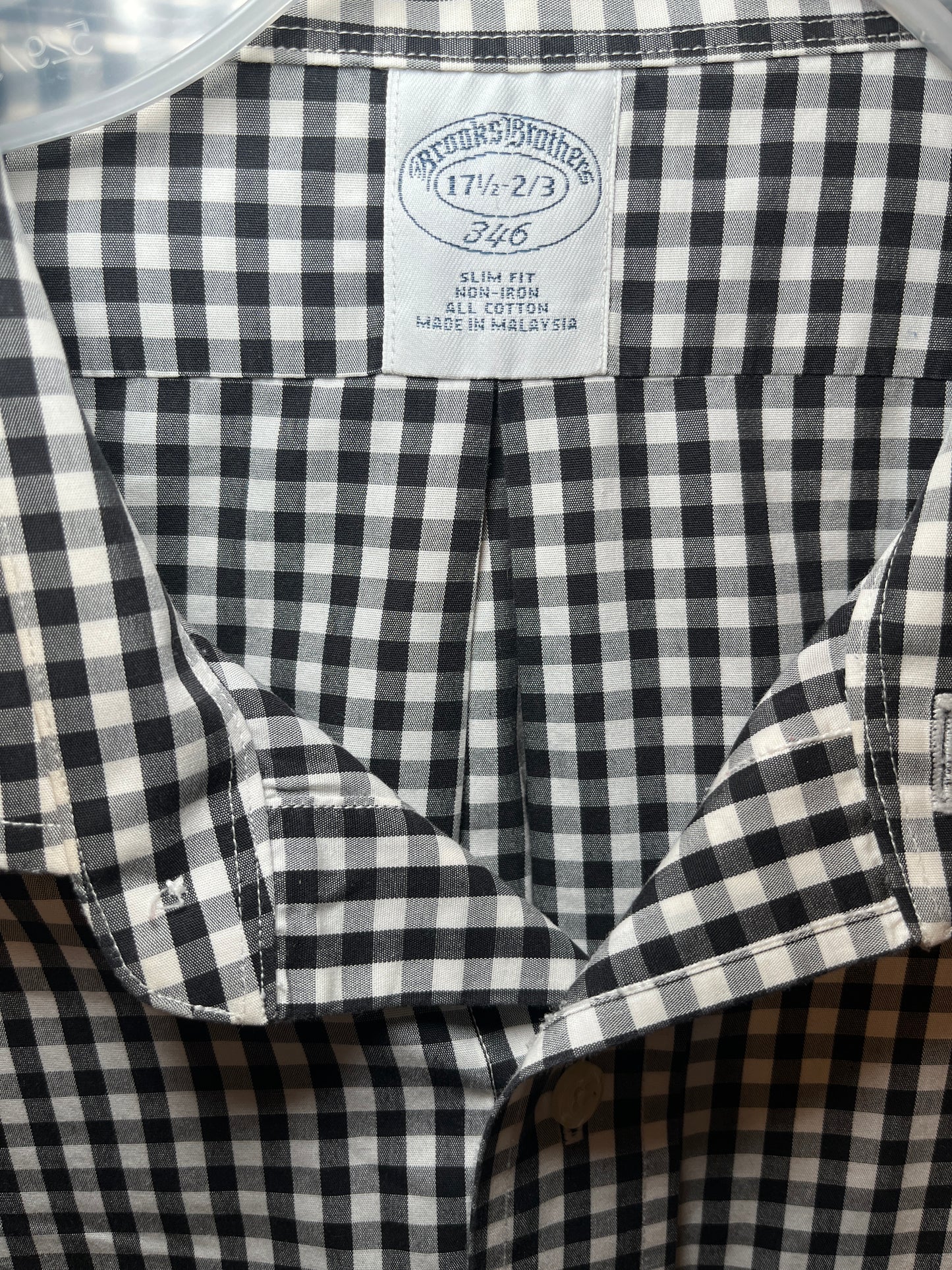 Brooks Brothers Black White Checker Plaid Cotton Wool Shirt Size 17 1/2-23