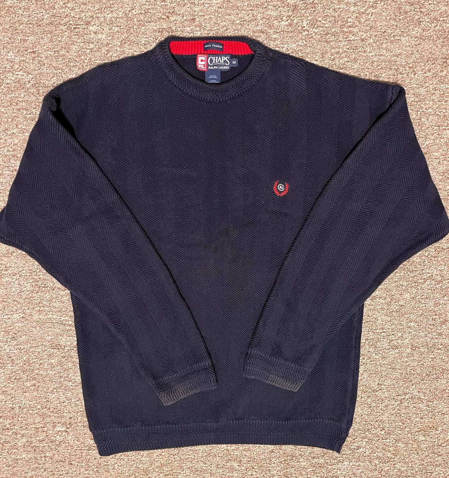 Vintage Chaps Ralph Lauren Men's Hand Framed Sweater Crew Neck Navy Blue M