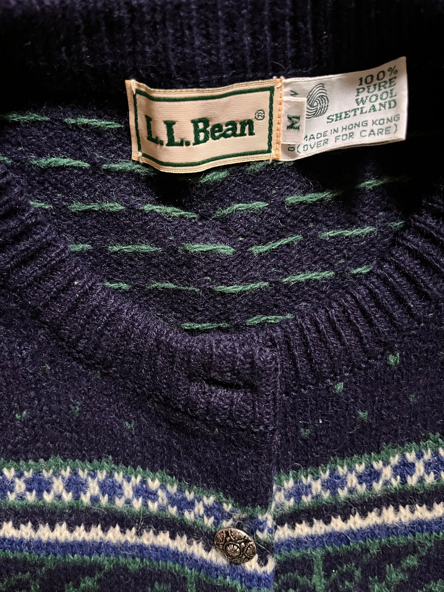 1990s L.L. Bean 100% Wool Fair Isle Nordic Cardigan Sweater