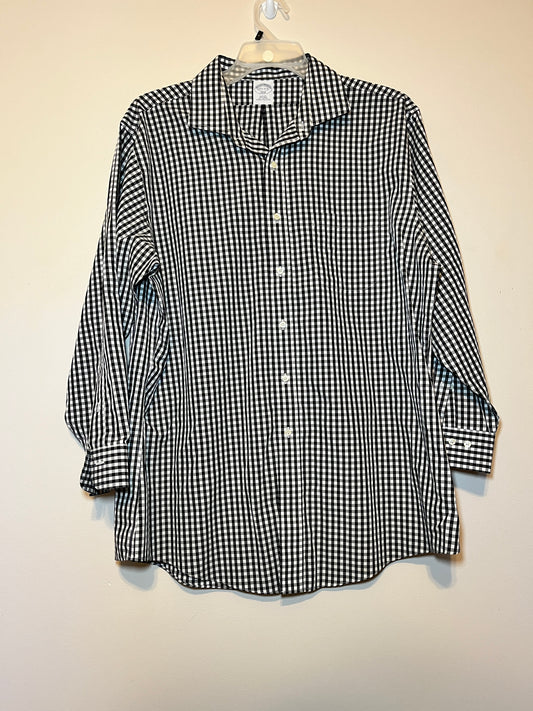 Brooks Brothers Black White Checker Plaid Cotton Wool Shirt Size 17 1/2-23