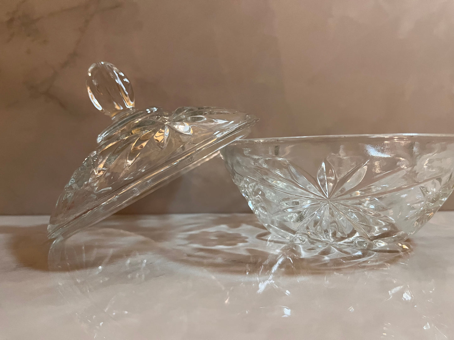 Vintage 1980s Crystal Candy Dish with Lid