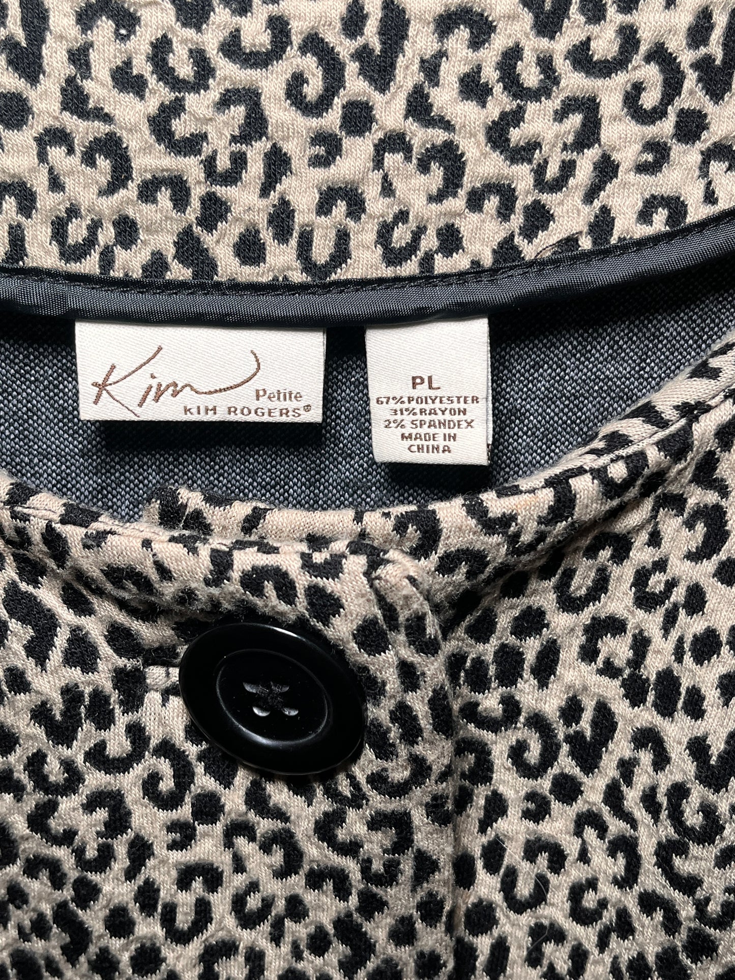 Kim Rogers Leopard Large Button Swing Jacket Size Petite Large