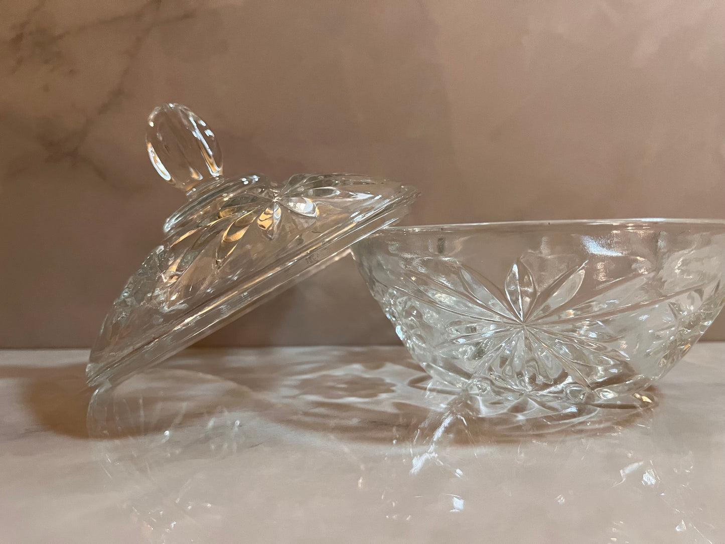 Vintage 1980s Crystal Candy Dish with Lid