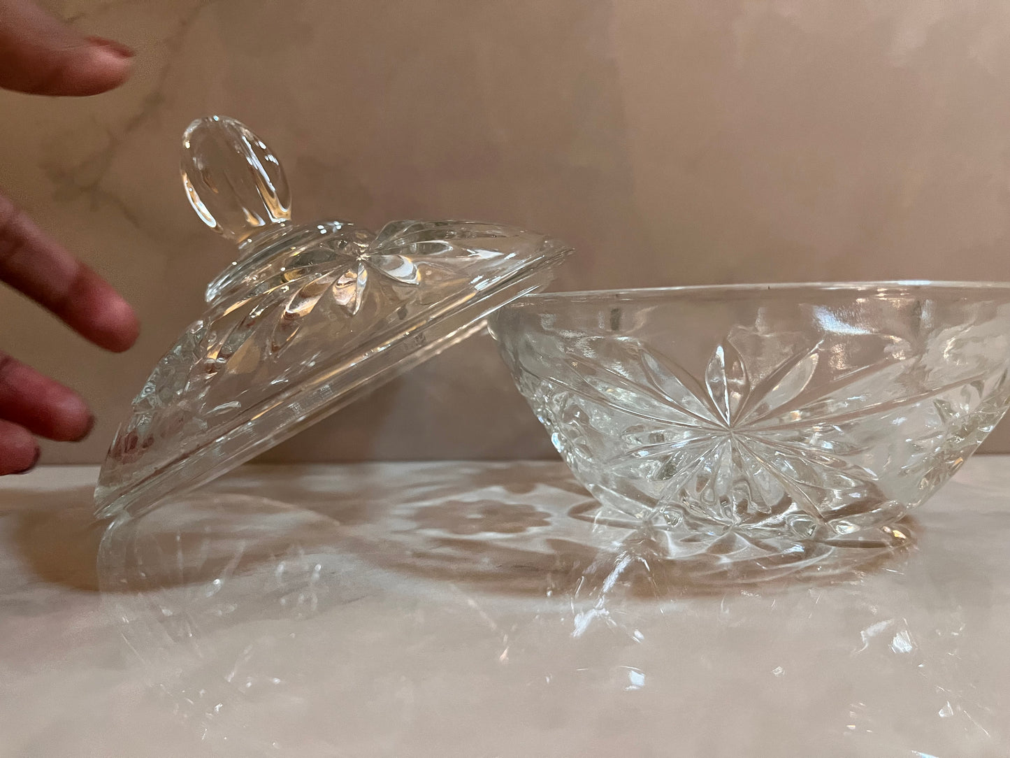 Vintage 1980s Crystal Candy Dish with Lid