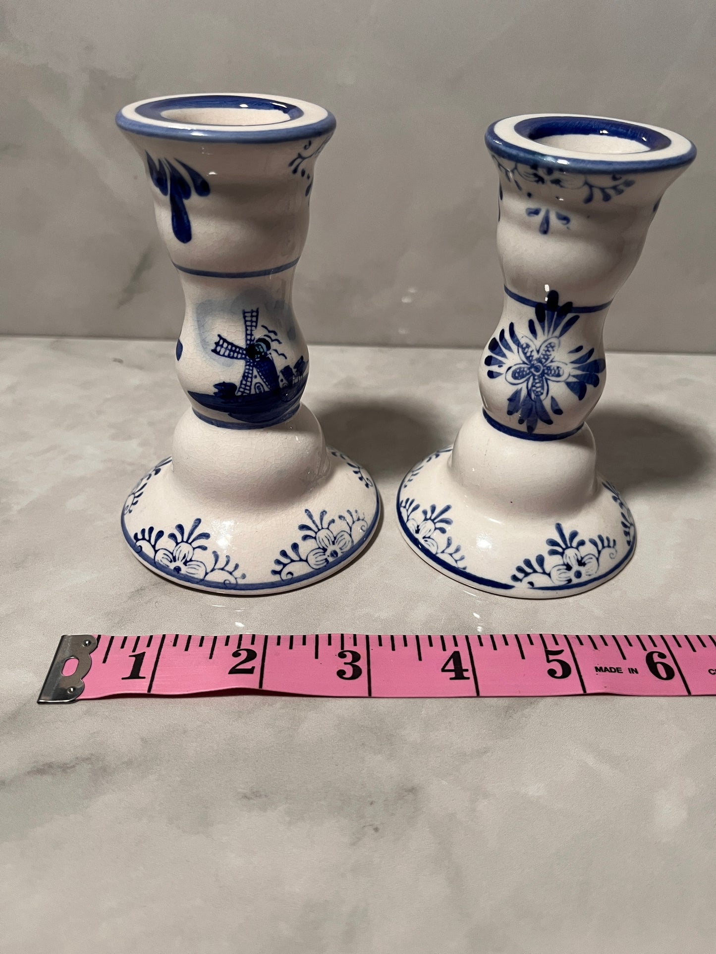 Vintage Inspired Royal Delft Candlesticks 2 Pair