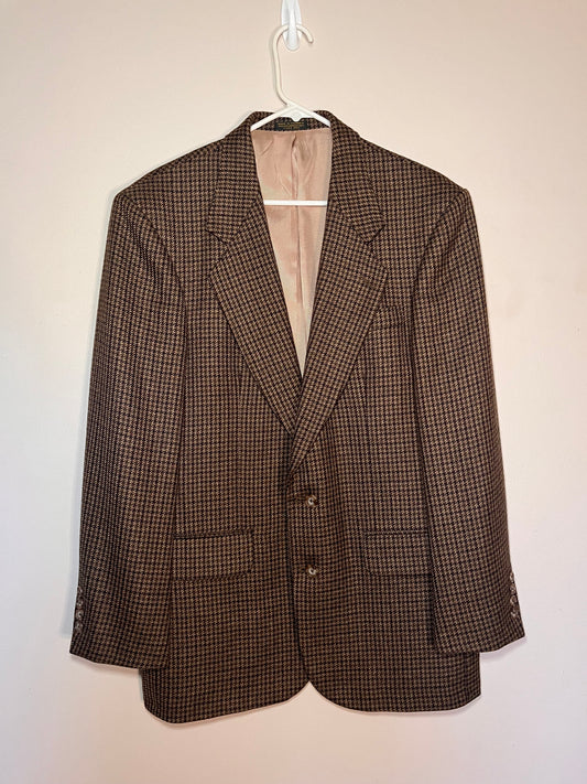 Vintage Oscar de La Renta Men’s Wool Brown Houndstooth Grandpa Blazer Sport Coat 40R