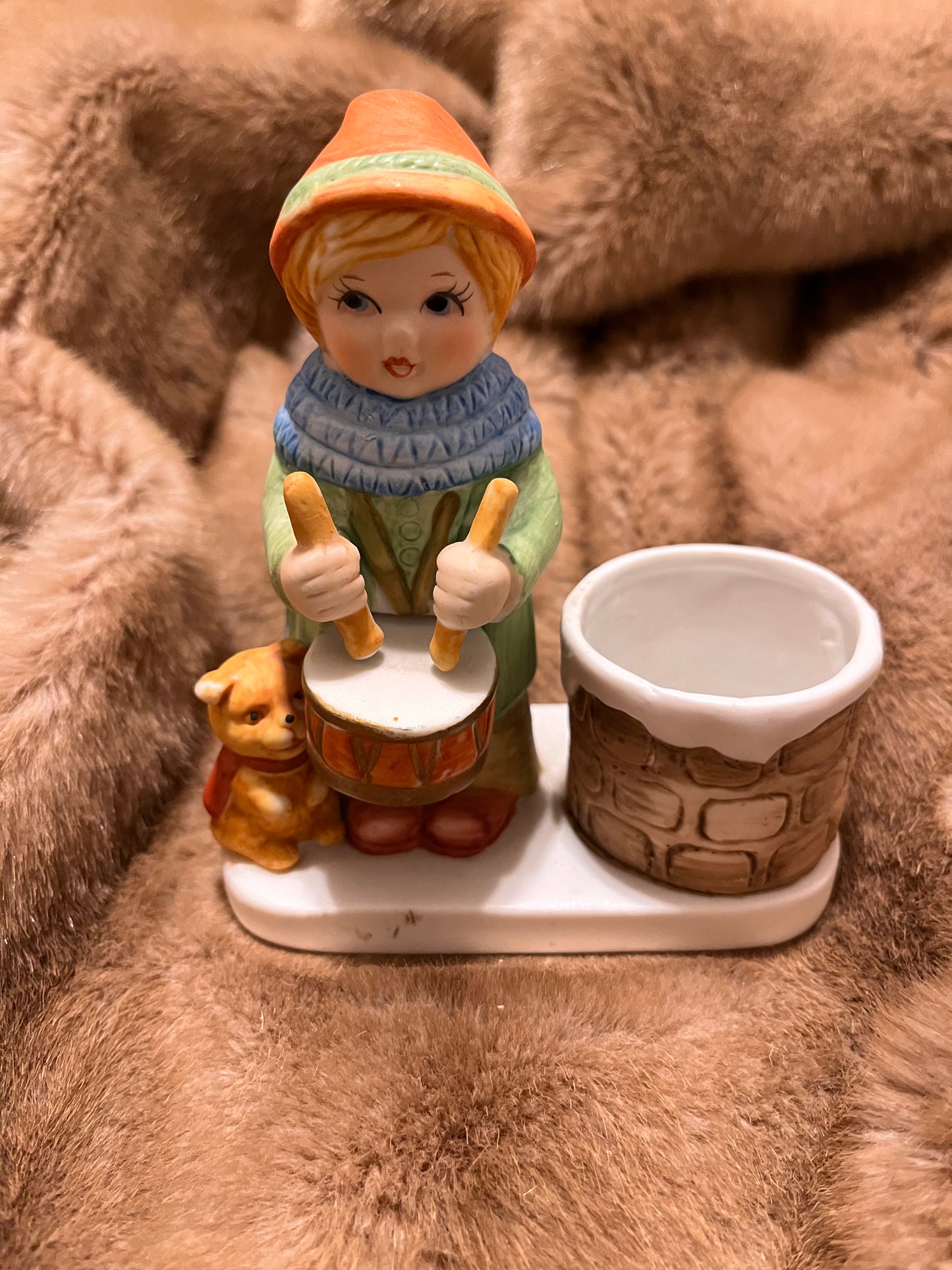 Vintage 1980 WA Drummer Boy With Pet And Well Candle Holder Ceramic  Figurine