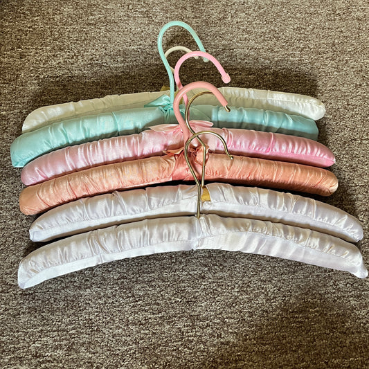 Vintage Satin Covered Padded Hangers - Assorted Colors - Lot Of 6