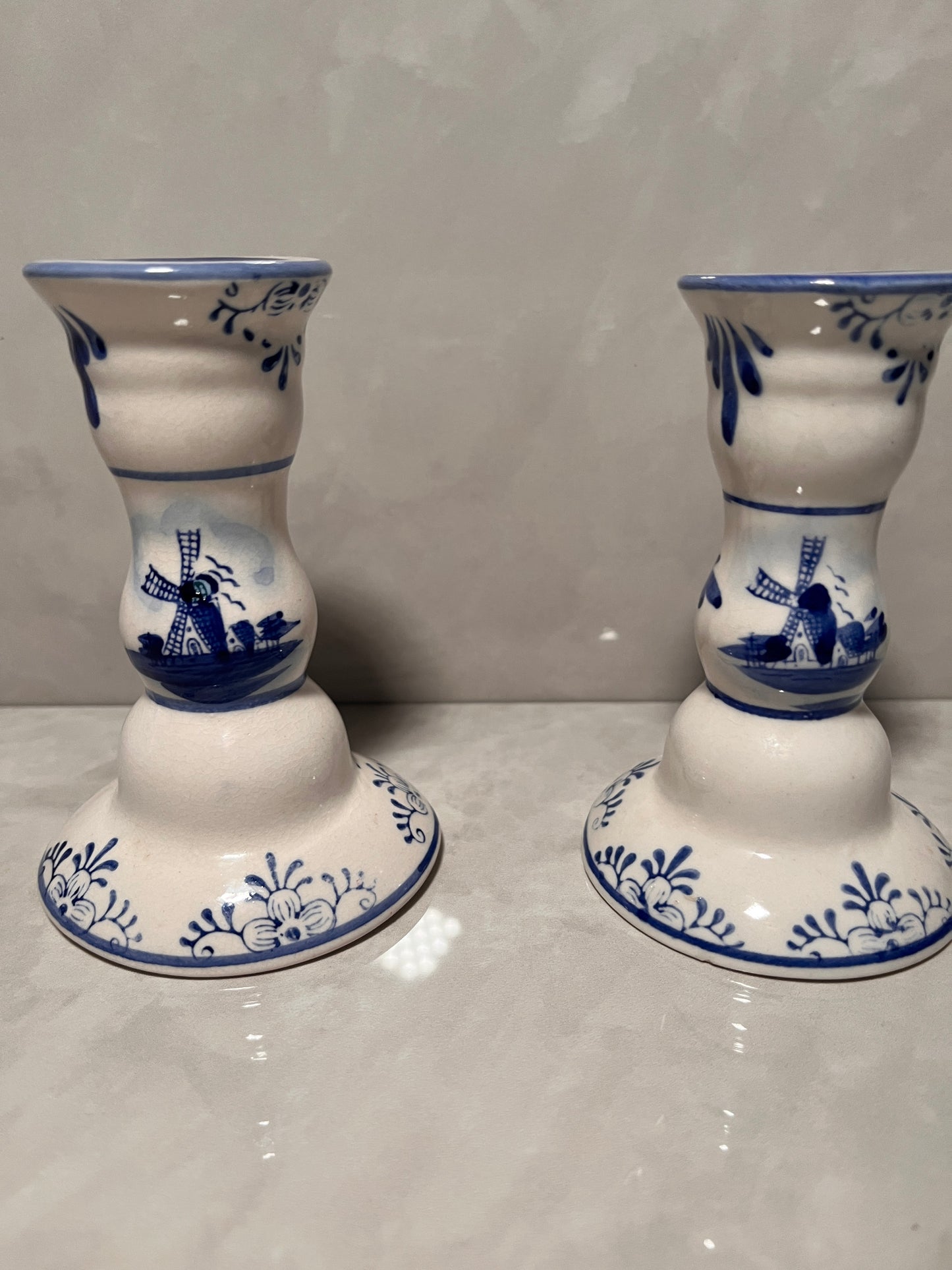 Vintage Inspired Royal Delft Candlesticks 2 Pair