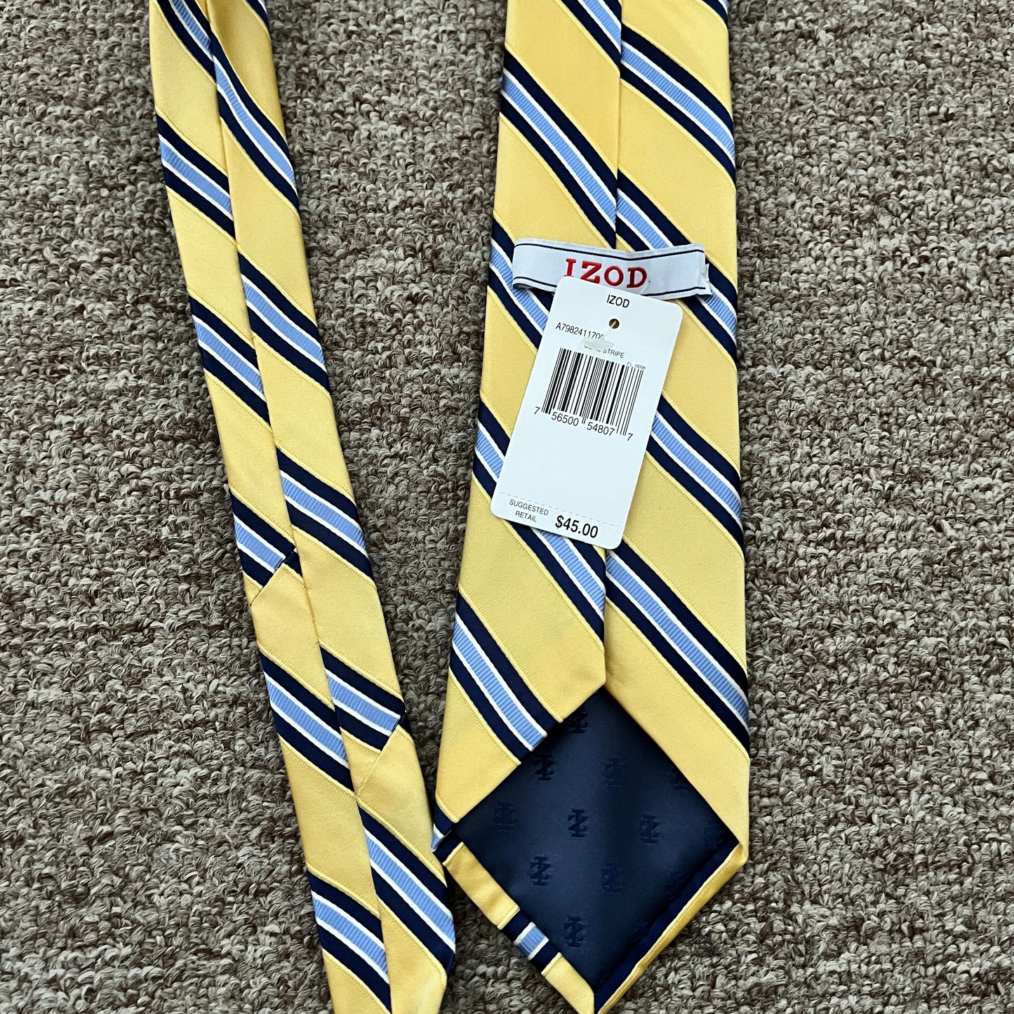 Izod Neck Tie Yellow Blue Striped 100% Silk Business Casual Men