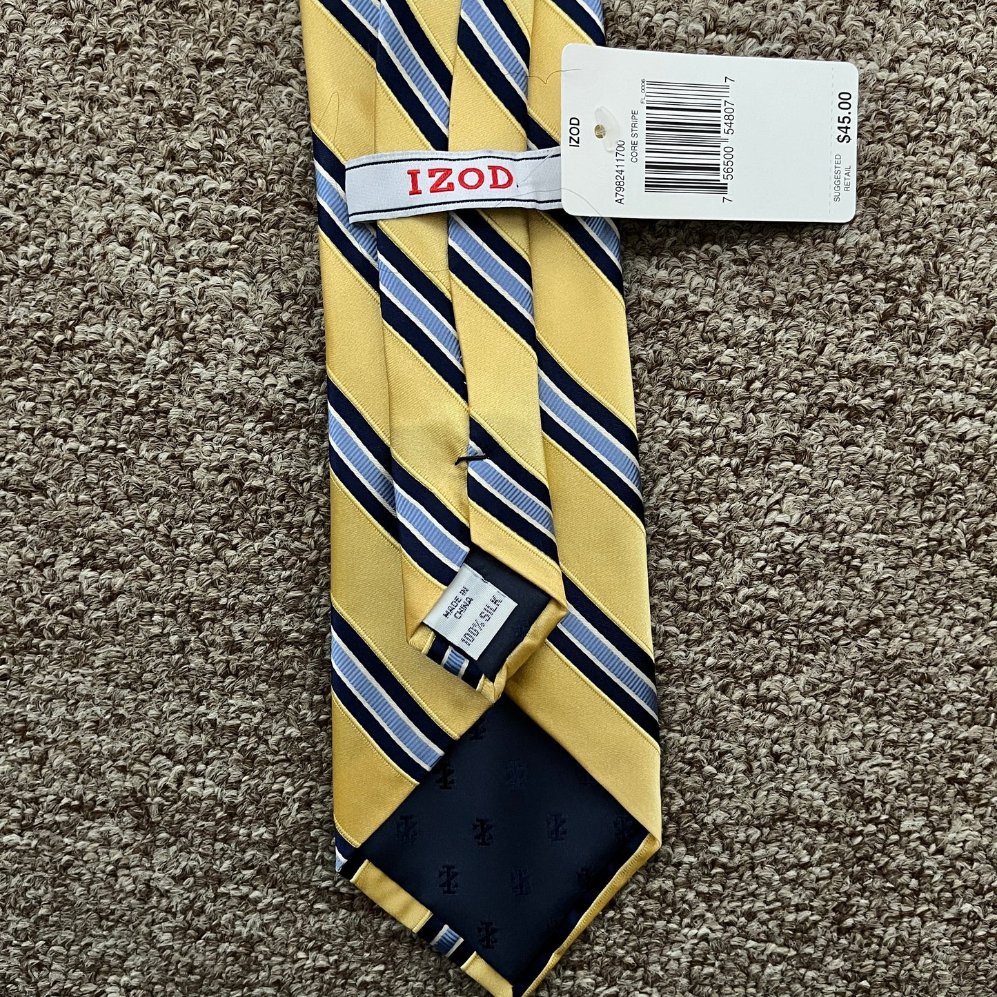 Izod Neck Tie Yellow Blue Striped 100% Silk Business Casual Men