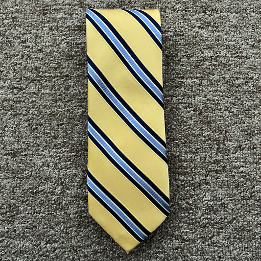 Izod Neck Tie Yellow Blue Striped 100% Silk Business Casual Men