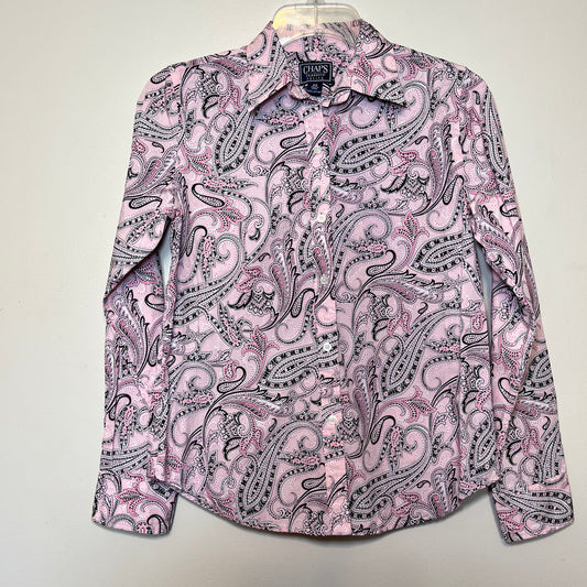 CHAPS Womens PS Pink/Black Paisley Long Sleeves 100% Cotton Button Up Shirt