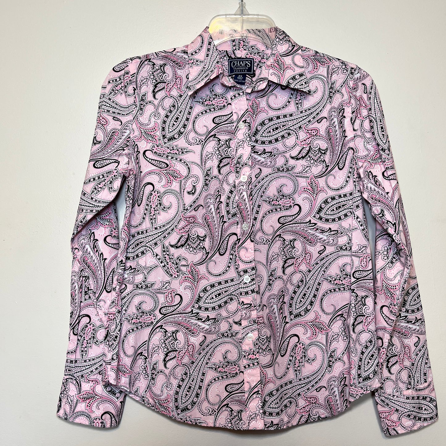 CHAPS Womens PS Pink/Black Paisley Long Sleeves 100% Cotton Button Up Shirt