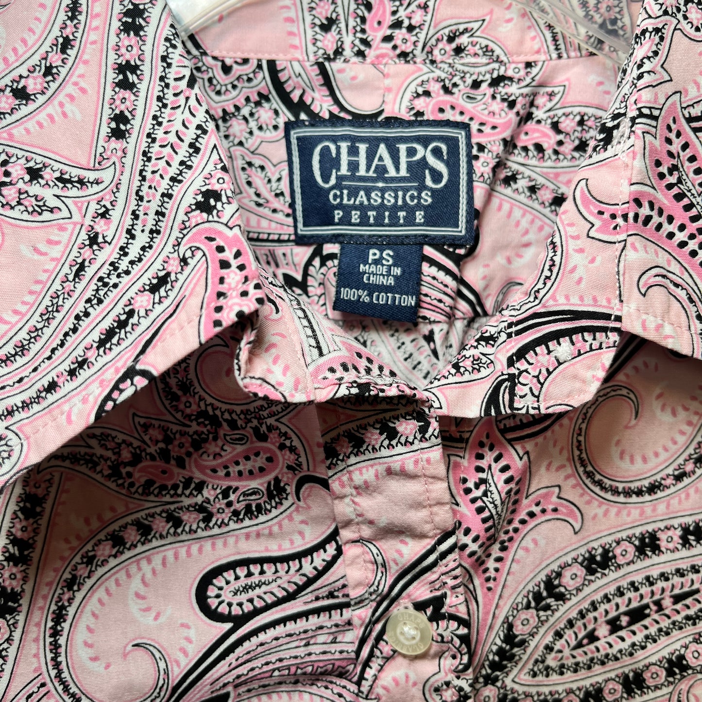 CHAPS Womens PS Pink/Black Paisley Long Sleeves 100% Cotton Button Up Shirt