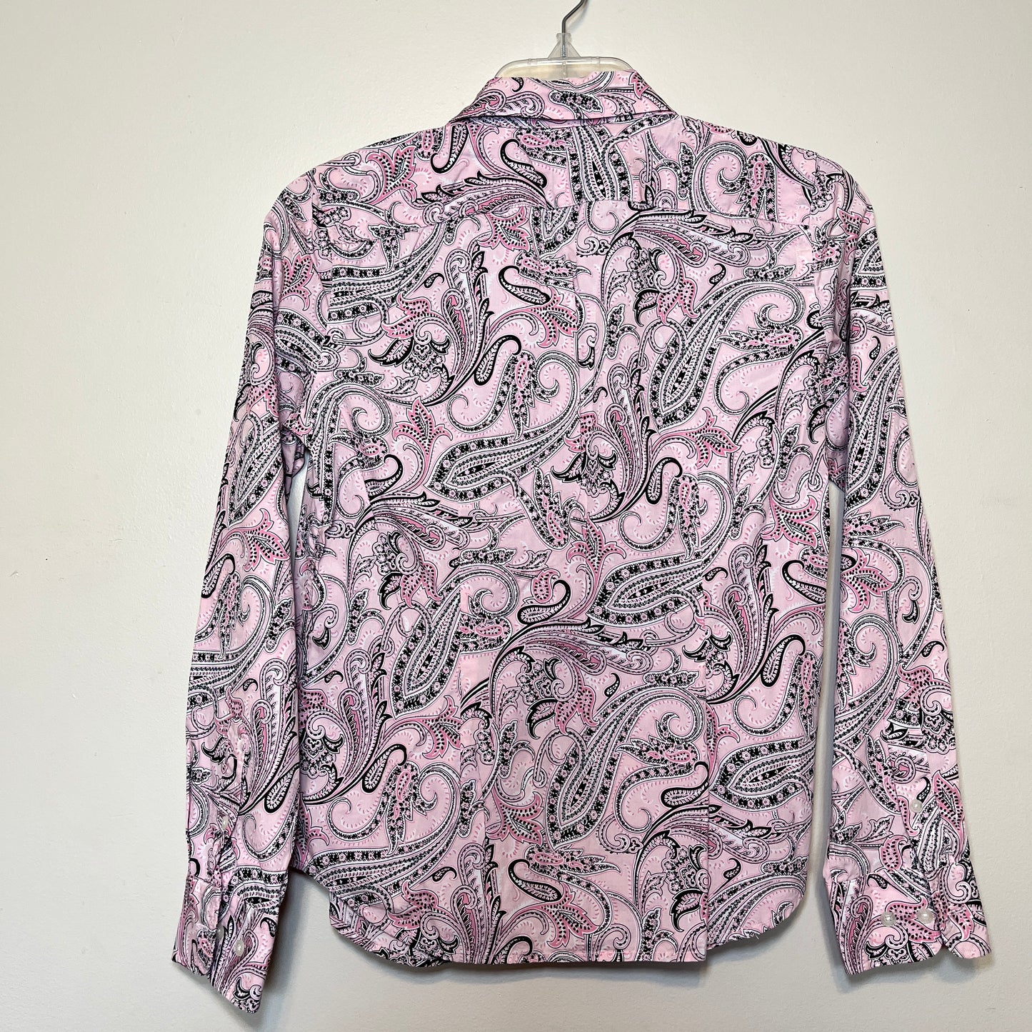 CHAPS Womens PS Pink/Black Paisley Long Sleeves 100% Cotton Button Up Shirt