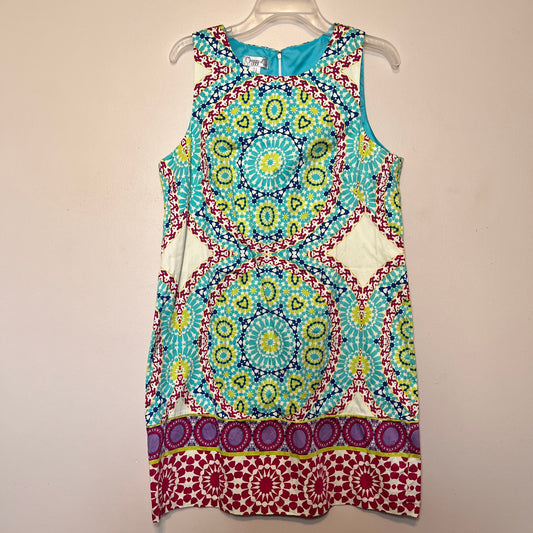 Maggie London sleeveless midi shift dress spring geometric print Size 14