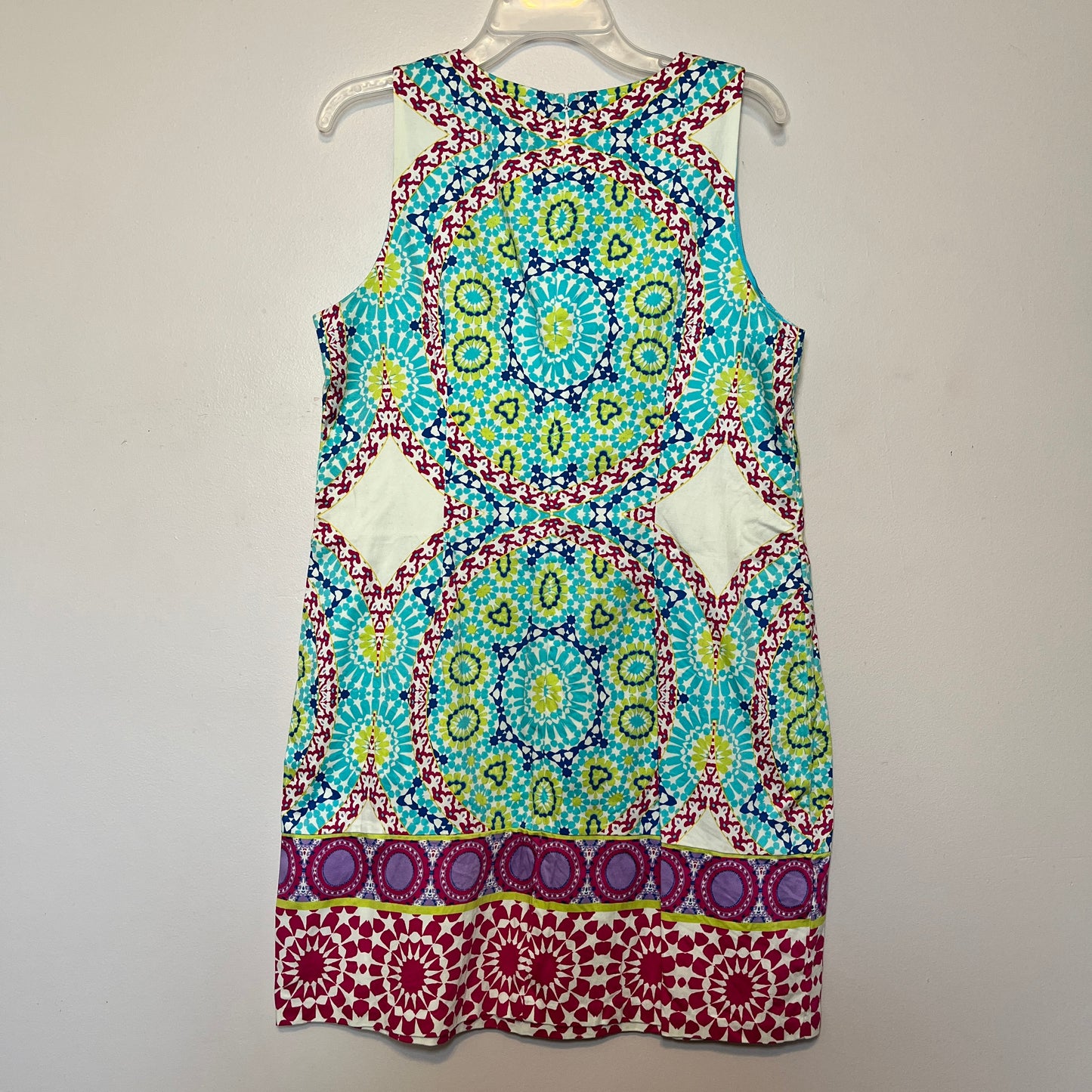 Maggie London sleeveless midi shift dress spring geometric print Size 14